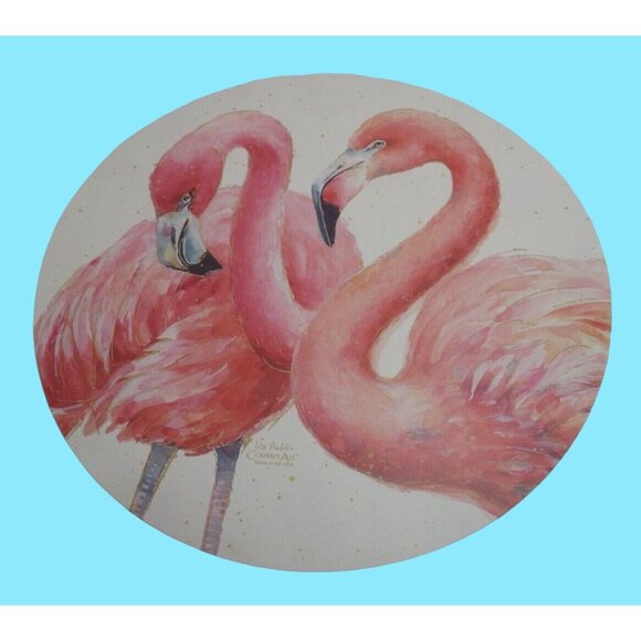 Reversible Flamingo Placemat Signed Lisa Audit Counter Art Round USA - Picture 1 of 5